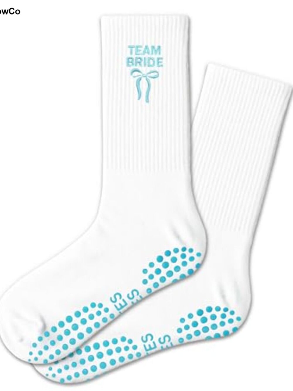 Grip Pilates Wedding Blue Bow Crew Socks with Non-Slip Silicone